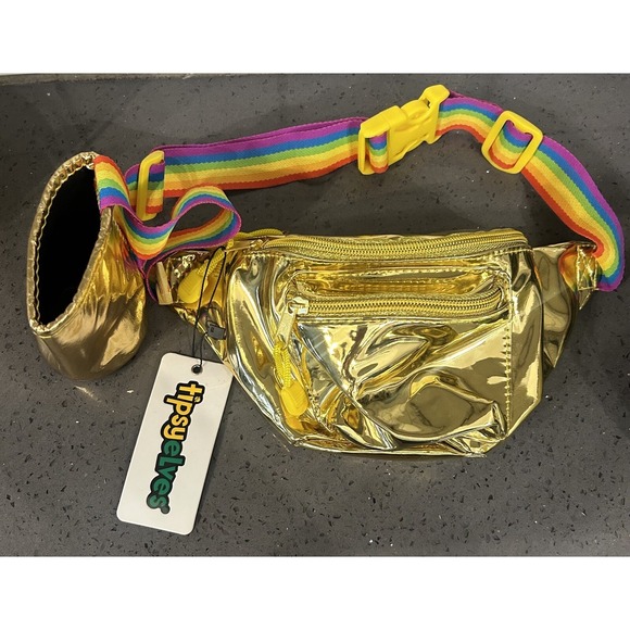 New Shiny Gold Rainbow Pride Fanny Pack Purse Tipsy Elves NWT St. Patrick's Day - Picture 2 of 8